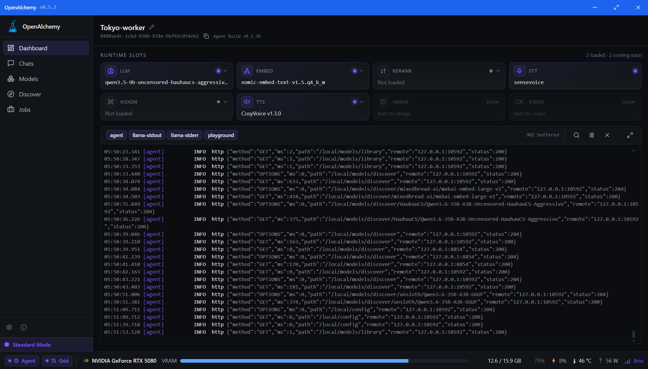 Worker — runtime slots and live request logs